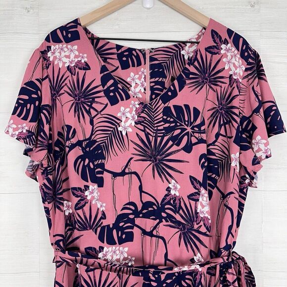 ModCloth x Collectif Maxi Dress 14 Pink Thelma Tropicool V Neck Tie Waist NWT - Picture 4 of 16